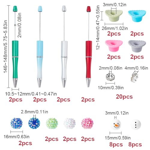 SUNNYCLUE DIY 8 Sets Christmas Bead Pens Kit Beaded Pen Set Winter Beadable Pens Christmas Snowman Hat Silicone Beads Rhinestone Spacer Bead Xmas Beads for Teachers Students Gifts Office School - Image 2
