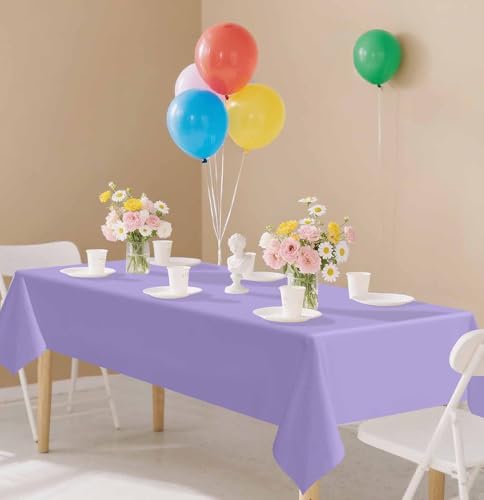 Image of SietDESEO 2 Pack Light Purple Plastic Tablecloth Rectangle 54 x 108 Lavender Disposable Table Cloth Plastic Lavender Table Cover for Wedding Baby Shower Party Decorations