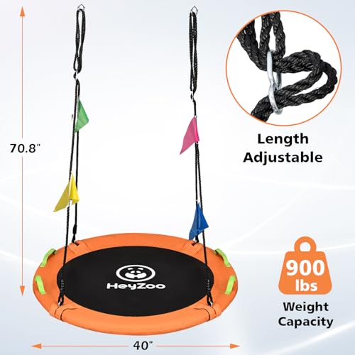 Image of HeyZoo Tree Swing, Saucer Swing 40 Inch for Kids, 900lbs Weight Capacity, with Adjustable Hanging Straps, for Backyard and Outdoor Playground, Orange