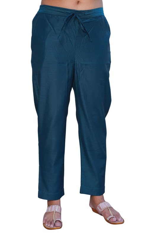 Chanderi Teal Solid Festival Wear Pant for Women-image-39