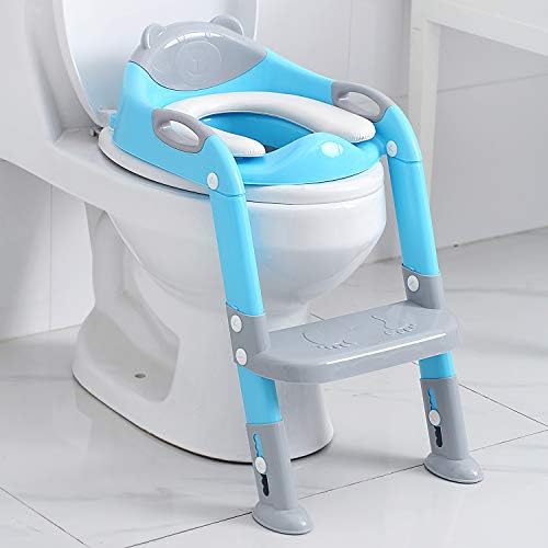 Potty Training Seat Toilet Boys,Toddlers Potty Chair Potty Seat Girls,Fedicelly Potty Training Toilet Seat with Ladder for Kids (Gray/Blue)