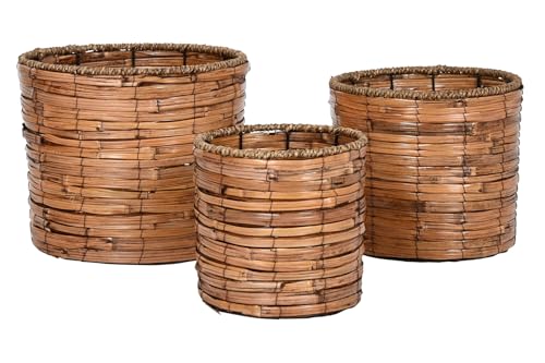 Macetero set 3 ratan metal bac à fleur marron suspendre ou poser - 5