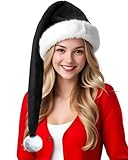 Wild Tribe Long Black Santa Hat Goth Christmas Hat Adults Xmas Santa Claus Hats New Year Festive Holiday Halloween Cosplay Party Gothic Xmas Accessory