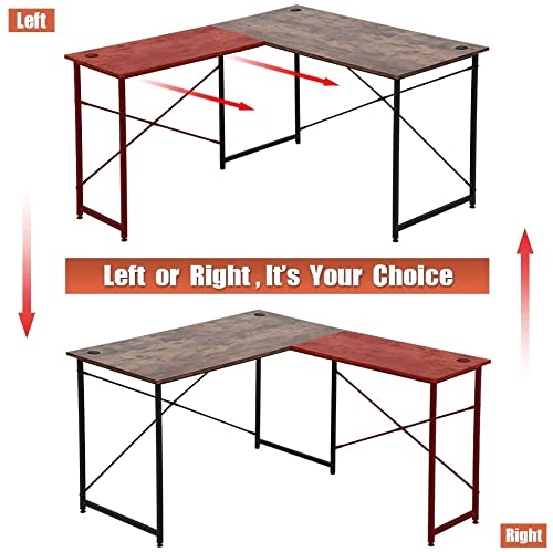 Yykokocat Computer Desk With Metal Leg, 55" L-Shaped Desk With Adjustable Feet, Simple And Modern Office Desk, Steel Frame Wood Study Desk For Home Office, Space-Saving Pc Workstation, Brown #TOP2