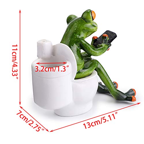 JuxYes Resin Creative 3D Craft Frog Figurine Statue Pencil Holder, Funny Green Frog Texting On Toilet Personalized Animal Collectible Figurines Frog Crafts Pen Pencil Holder For Home Office Decoration