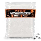 Pitenoยฎ 1200 sqft Spider Webs Halloween Decorations with 40 Fake Spiders, Stretchable Halloween Spider Webs for Indoor Outdoor Haunted House Yard Porch Party Decor (White)