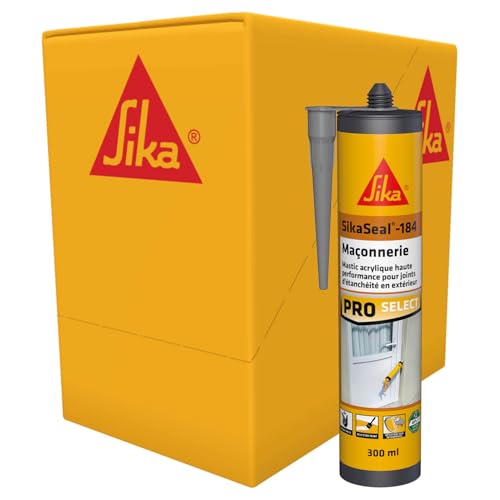 SIKA - Mastic acrylique haute performance - SikaSeal-184 Maçonnerie Gris béton - Réparation de fissures - Joints d’étanchéité - Extérieur/intérieur - Carton de...
