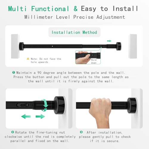 JS Shower Curtain Rod 59.06 to 98.4 Inch Black Tension Curtain Rod, Easy to Install, Heavy Duty Adjustable Tension Rod, Rod Diameter 1.26 Inches for Bathroom, Bedroom, Window, Terrace by JS - Image 7