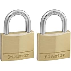 2 Candados Con La Misma Llave Master Lock 140EURT Lote de 2 Candados de Ancho con Cuerpo de Latón Macizo con arco Largo, Dorado, 6 x 4 x 1.3 cm