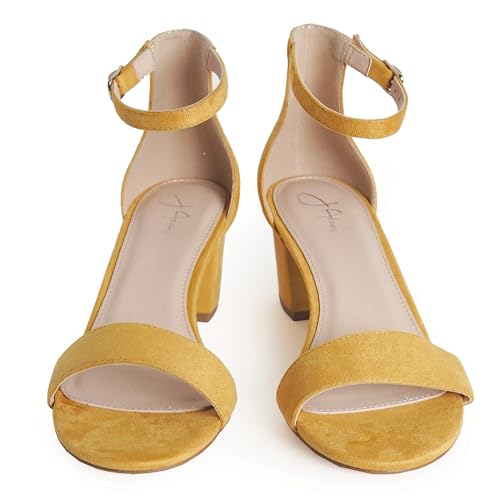 Image of J. Adams Daisy Heeled Sandals - Ankle Strap Low Block, Open Toe Dress Pumps, Chunky Heels - Dressy Shoes for Women - Bridal, Wedding, Summer Sandals