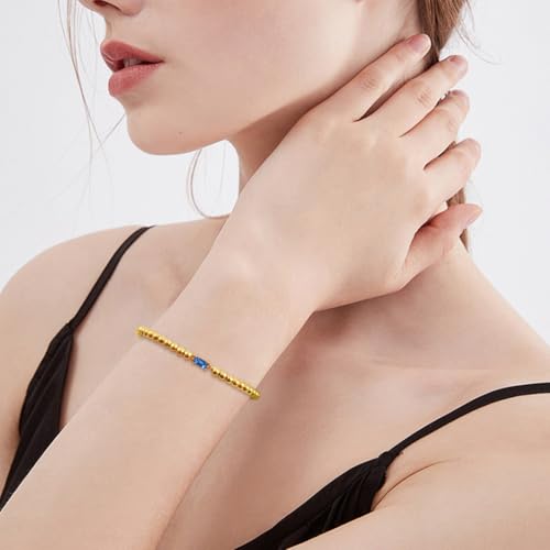 Free bird Birthstone Beaded Bracelet for Women Dainty 14K Gold Plated Stretchable Beaded Bracelet Hypoallergenic Waterproof Trendy Stackable Bracelet Birthstone Jewelry Gift for Birthday Christmas Valentine's Day4
