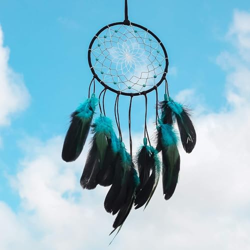 PWYXSA Dream Catcher Handmade Blue Feather Dreamcatchers Wall Hanging Ornament for Kids Home Decoration Girl Bedroom Craft Gift - Thumbnail 5