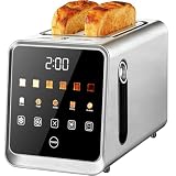 Smart Toaster 2 Slice with Touchscreen, 900W Stainless Steel Wide Slot 1.5 Inch, BreadID Tech Live Countdown Timer, Memory Function, Defrost Reheat for Bagel Waffle Bread, Kitchen Essentials