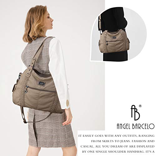 Angel Barcelo Hobo Fashion Handbags Women Spacious Shoulder Bags Washed Leather Shoulder Bag