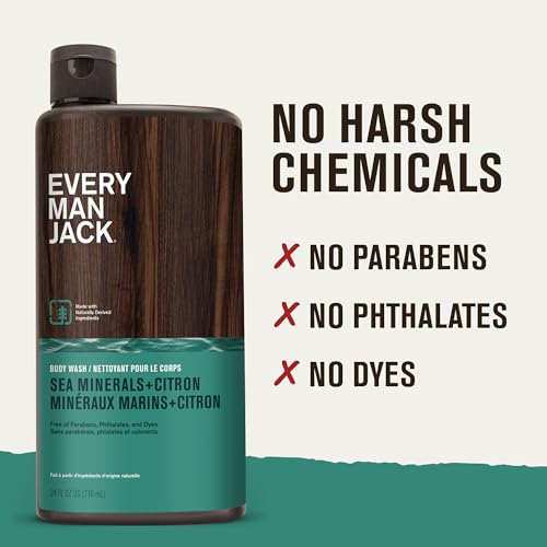 Every Man Jack Nourishing Sea Minerals + Citron Mens Body Wash for All Skin Types - Naturally Derived Ingredients - Cleanse and Hydrate Skin with Coconut and Glycerin - 24oz 2 Bottles
