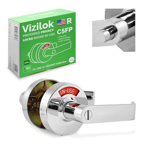 VIZILOK ADA Compliant, Single Egress Indicator Privacy Lock C5FP-R Durable ANSI Grade 2 Comp Commercial Right Handed Non Reversible in-Use or Vacant Push Button Lever - Polished Chrome