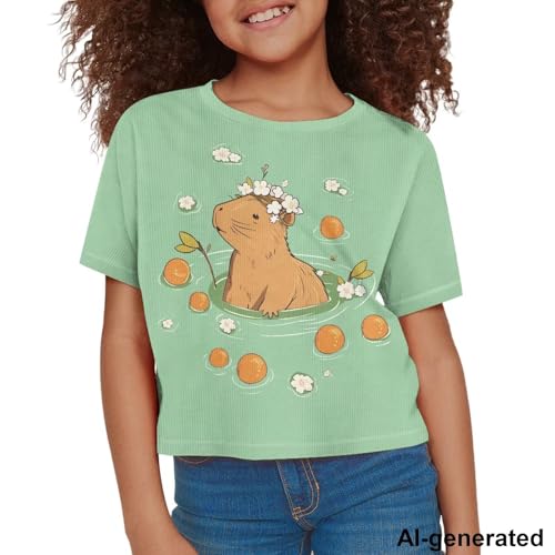 Image of Cute Crop Tops for Girls Short Sleeve Summer T Shirts Fashion Graphic Tees Crew Neck Pullover Tee 5-14 Years