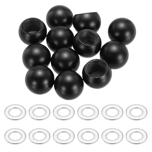 uxcell 12Pcs M10 x 15mm Threaded Ball Knobs, Carbon Steel Thread Cap Nuts Knob Ball Nuts Knob Caps Nut Cover Screw Caps Balls Lamp Decoration for Lighting DIY Project, Black