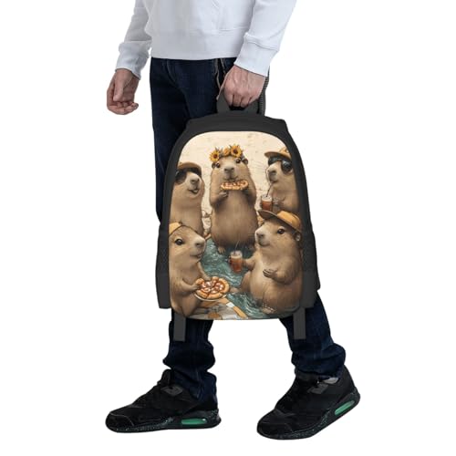 Image of Cute Capybara Print Backpack For Men Women Lightweight Daypack For Daily Commutes Business Travel Hiking