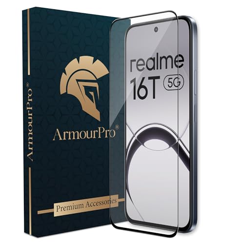 Image of ArmourPro Tempered Glass for Realme 16T - 9H Screen Protector with Black Border, Anti Scratch, Edge-to-Edge Coverage, HD Clarity, Smooth Touch, Case Friendly | Black