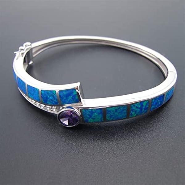 Mooie 925 Zilveren Vrouwen Sieraden Blue Opal Bangle Amethist Steen 60X67 MM binnenmaat