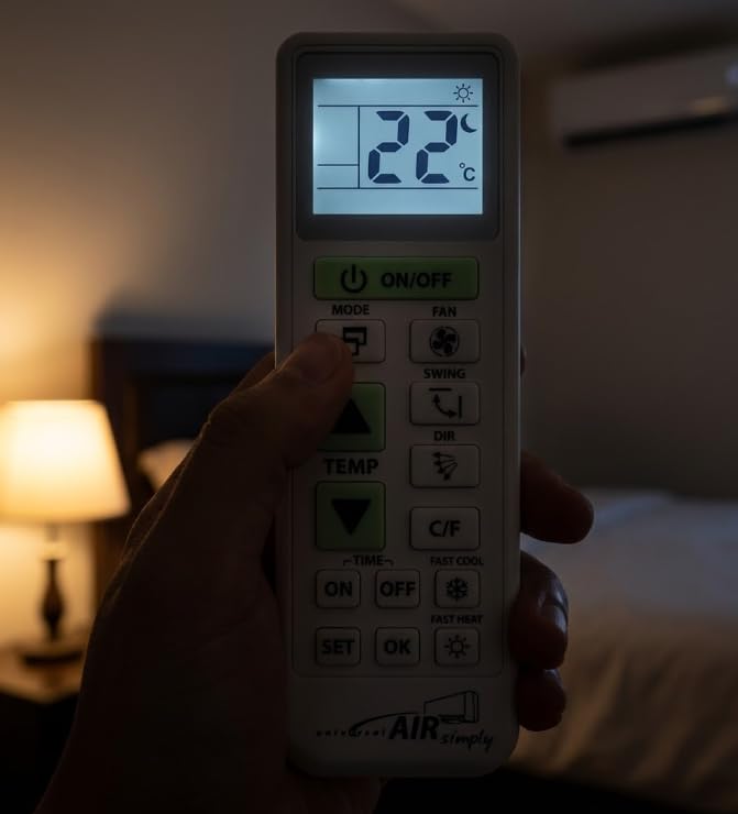 Unitronic Air Simply Universal-Fernbedienung für Klimaanlagen, große Tasten, automatische Suche nach 4000 Codes, Wandhalterung