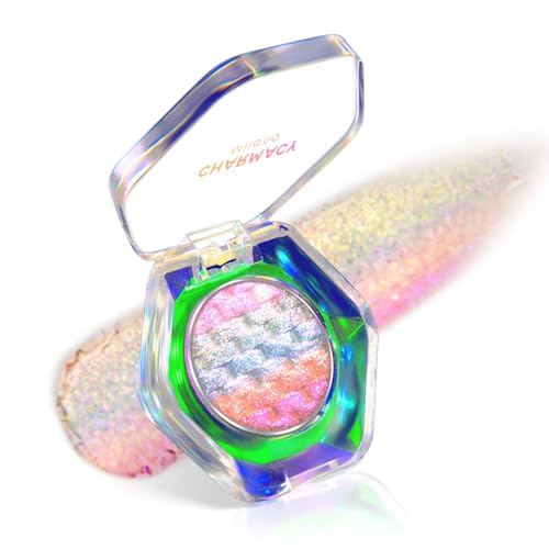 CHARMACY Chameleon Diamond Rainbow Eyeshadow Multichrome Face Highlighter Palette Multi-use Long Lasting High Pigment Metallic Glitter Sparkling Eyeshadow Eyes Makeup Highlighter #02