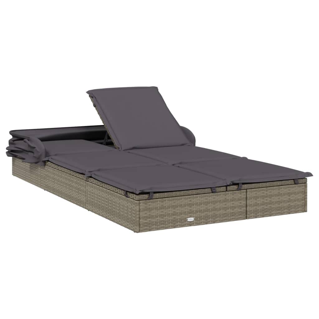 2-Personen-Sonnenliege mit Dach Grau 213x118x97 Poly Rattan Gartenliege Gartenmöbel Liegestuhl Relaxliege A790