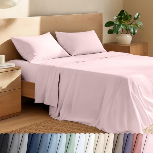 Bare Home 100% Organic Cotton Percale Sheet Set (Split King, Dusty Pink)