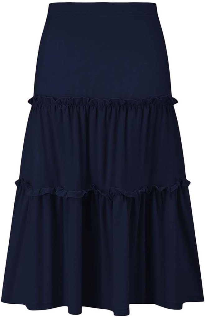 Girls Casual Boho Maxi Skirt Long Swing High Waisted Elastic Ruffled Tiered Skirts - Image 4