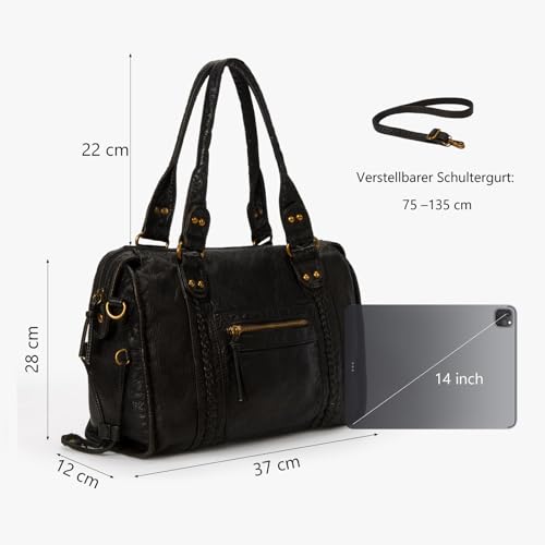 TIAASTAP Vintage City Bag Damen – PU Ledertasche Handtasche Groß Shopper Tasche Y2K Schultertasche Arbeitstasche Uni Japanese School Bag, Damen-Henkeltaschen für Frauen
