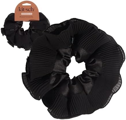 Kitsch Pleated Scrunchie for Women - No Crease Hair Ties No Damage, Stylish and Comfortable Fabric Ponytail Holders for Everyday Hairstyles - Ideal Gifts for Women - 1pc