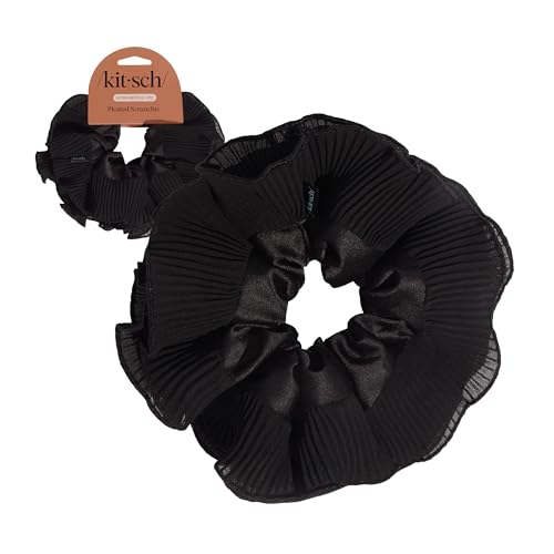 Image of Kitsch Pleated Scrunchie for Women - No Crease Hair Ties No Damage, Stylish and Comfortable Fabric Ponytail Holders for Everyday Hairstyles & Spooky Season Looks | Ideal Gifts for Women - 1pc