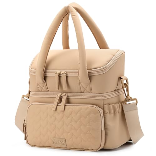 Lekespring Double Deck Lunch Bag for Women, Camel-M