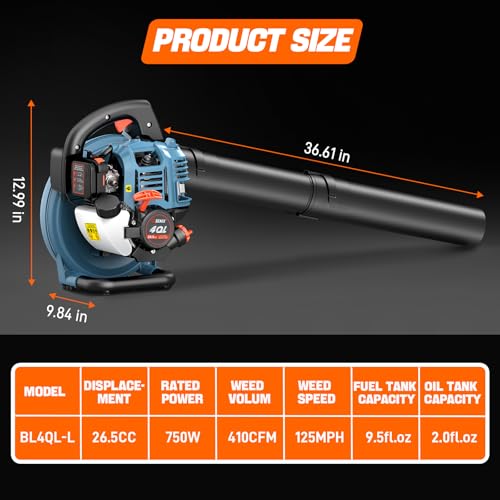 Image of SENIX 4QL 26.5cc 4-Cycle Handheld Gas Leaf Blower, Up to 410 CFM & 125 MPH