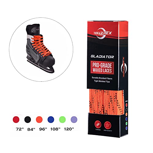 Rollerex Gladiator Waxed Skate Laces (Multiple Size And Color Options) (Highlight Orange, 72") #TOP1