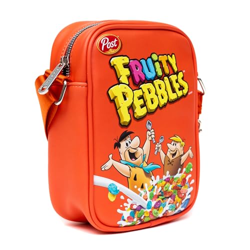 The Flintstones Bag, Crossbody, Fruity Pebbles Fred and Barney Cereal Box Replica, Bright Red, Vegan Leather2