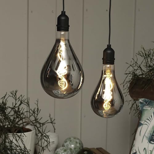 hellum Hängelampe mit Batterie und Fernbedienung outdoor A100 Ø 10 x 20cm smoky Glühbirne dimmbare Retro Hängelampe mit Batterie (4xAA nicht inkl.) 150445