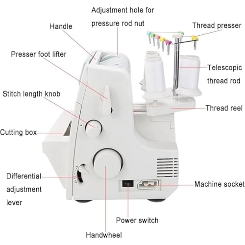 Wytrzymała maszyna do szycia overlock, wszechstronny overlock 2-3-4-5 nitkowy do profesjonalnego ściegu łańcuszkowego i obszywania, idealny do domu i rękodzieła
