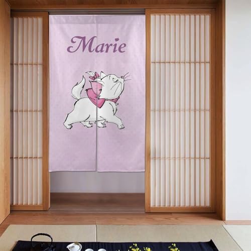 猫柄 マリーちゃん(6) アニメ 間仕切り のれん ロングカーテン 四季兼用 暖簾 和風 おしゃれ 遮光のれん 幅86丈143cm ni175