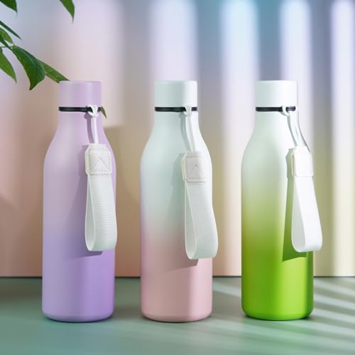 Image of BJPKPK Insulated Water Bottles, 18 oz Stainless Steel Metal Water Bottle with Strap, BPA Free Leak Proof Jugs, Mugs, Flasks, Reusable Thermal Flasks for Sports & Travel, Graceful Pink