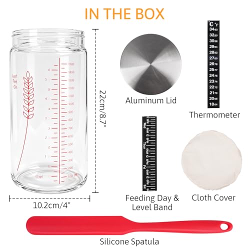 Image of 57oz Sourdough Starter Jars, Extra Large Complete Baking Kit | Sour Dough Starter Jars Includes Fermentation Cover & Aluminum Airtight Lid for Perfect Sourdough Bread (Red Set of 2)