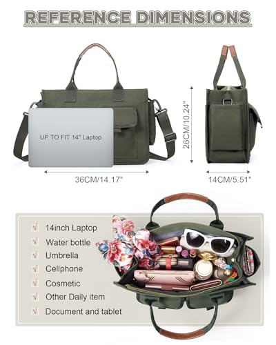 Image of coowoz Canvas Tote Bag for Women Work Tote Bags with Zipper Nurse Crossbody Bags Handbags Shoulder College Teacher Laptop Bag