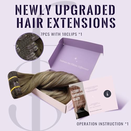 Fshine Clip In Real Hair Extensions, 16 IN, 7 Pieces, 120 g, Balayage Brown to Platinum Blonde, TangleFree, Colour 6 60 6 - Image 2