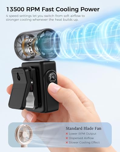Image of Hotsales Clip-On Portable Fan for Strollers, Handheld Turbo Fan for Travel | Small But Mighty Mini Fan, Detachable 360 Rotating Clip, LED Display, Rechargeable, Summer Outings, Gifts For Women And Men