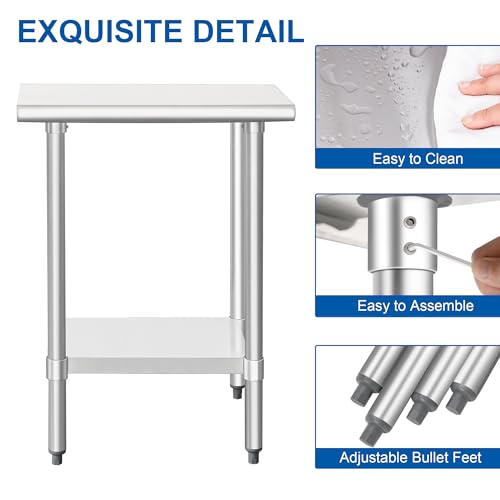 Image of HARDURA Stainless Steel Work Table Commercial 18x30 Inches Kitchen Prep Table and Heavy Duty Commercial Workbench NSF 430 with Undershelf and Galvanized Legs
