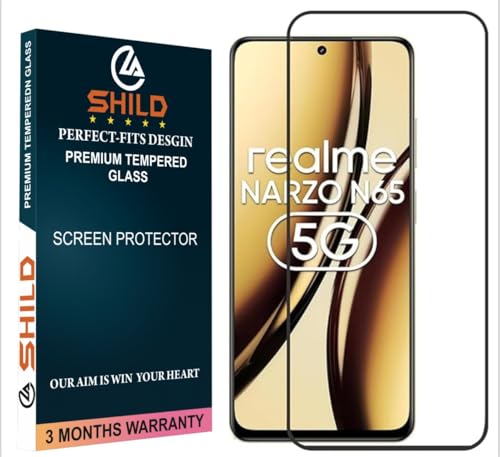 Image of SHILD Military-Grade Gorilla Tempered Glass Screen Protector for Realme C65 and Realme Narzo N65 (6.67 Inch) With Installation Kit | Edge to Edge Coverage | Black