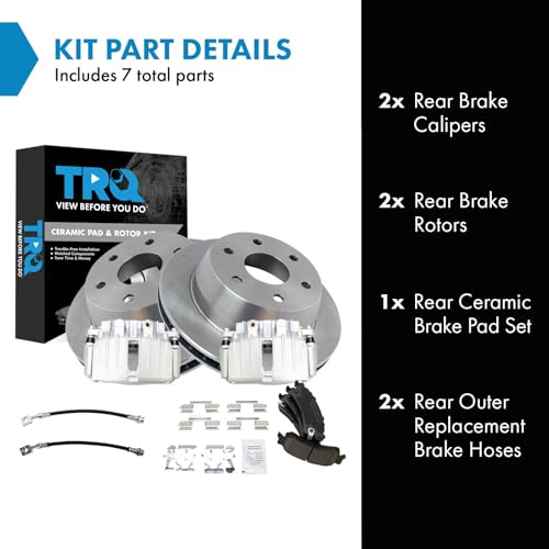 Image of TRQ Rear Brake Pad & Rotor Kit Ceramic Compatible with 2002 Cadillac Escalade Escalade EXT 2000-2001 GMC Yukon XL 1500