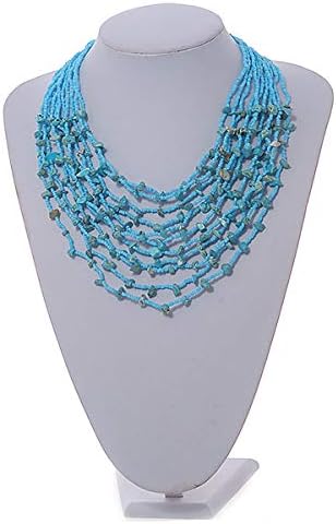 Avalaya Light Blue Glass Bead/Turquoise Stone Multistrand Necklace - 60cm Long - Image 3