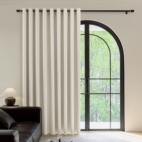 Image of FMFUNCTEX 100% Beige Blackout Patio Sliding Glass Door Curtains 84 inch Length, Grommet Extra Wide Living Room Divider Curtains, Thermal Insulated Curtain Drapes for French Door /Bedroom 1 Panel